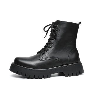 Xiwencha Cow Split Leather Short Combat Boots Men's Black