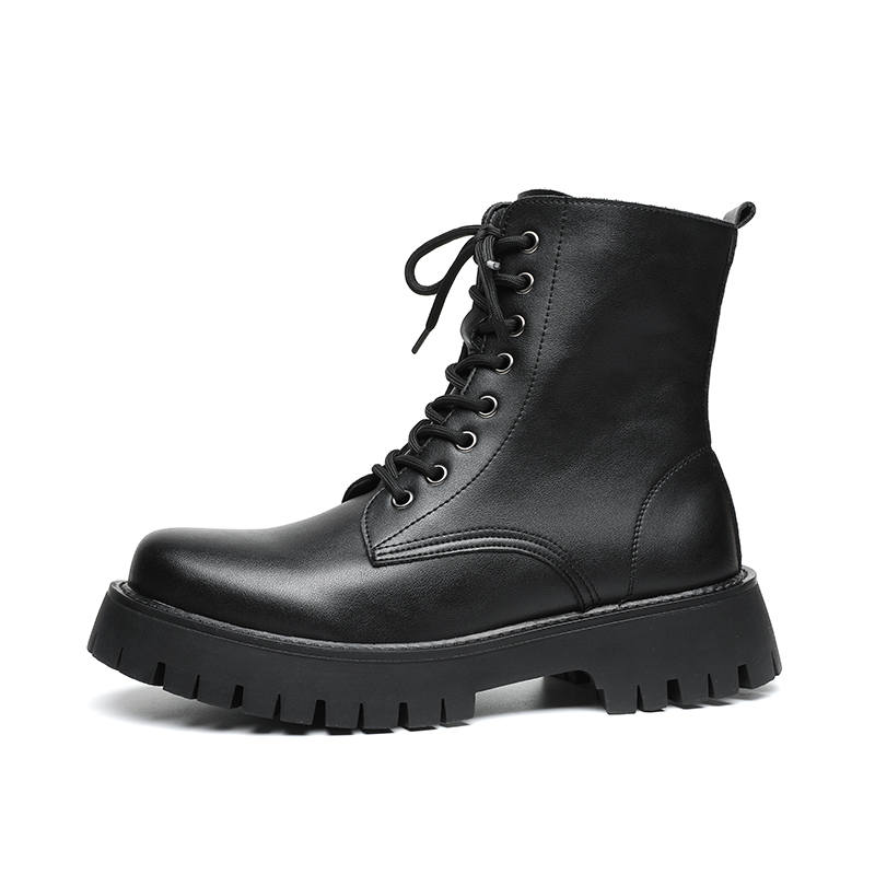 Xiwencha Cow Split Leather Short Combat Boots Men's Black