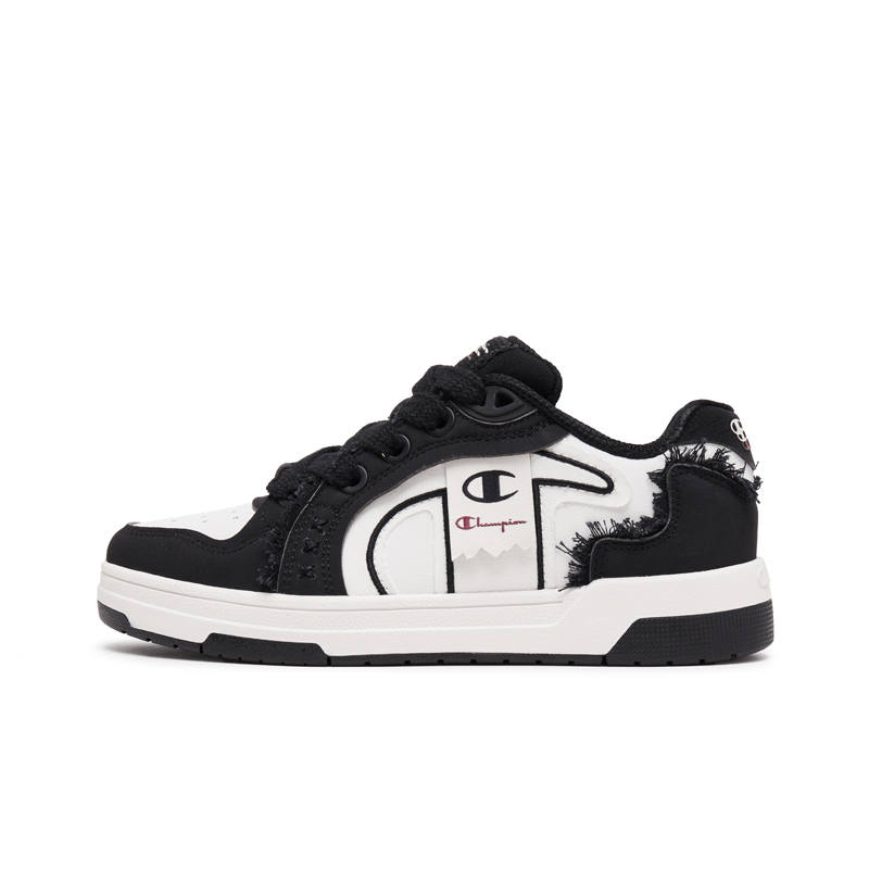 Champion Ribbon Shoes Textile, Synthetic Leather Low top Skateboard Shoes Unisex Black/Milk White