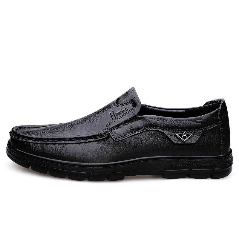 HAOXING Casual Leather Shoes Men's Low Top Black/Brown/Red Brown