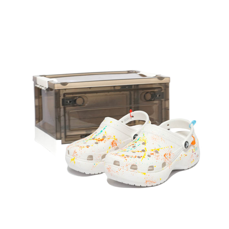 Crocs Classic Platform Clog Rainbow Candy BOX Ink Splatter, Individual Trendy, Fashion Versatile EVA Clogs Unisex