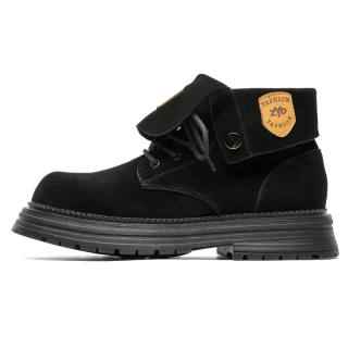 Dounkol Get Cool Cow Suede Short Combat Boots 5CM Unisex Black