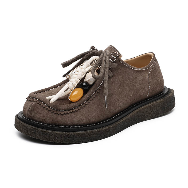 MODENGPAN Cow Suede Low top Casual Shoes Unisex Brown