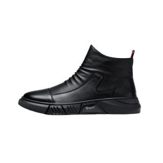 YISHUANGXIEDETONGHUA Top Grain Cow Leather Ankle Boots Men's Black