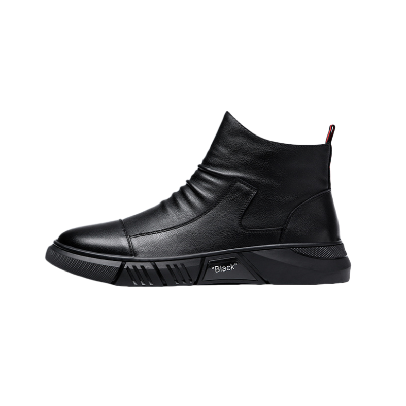 YISHUANGXIEDETONGHUA Top Grain Cow Leather Ankle Boots Men's Black