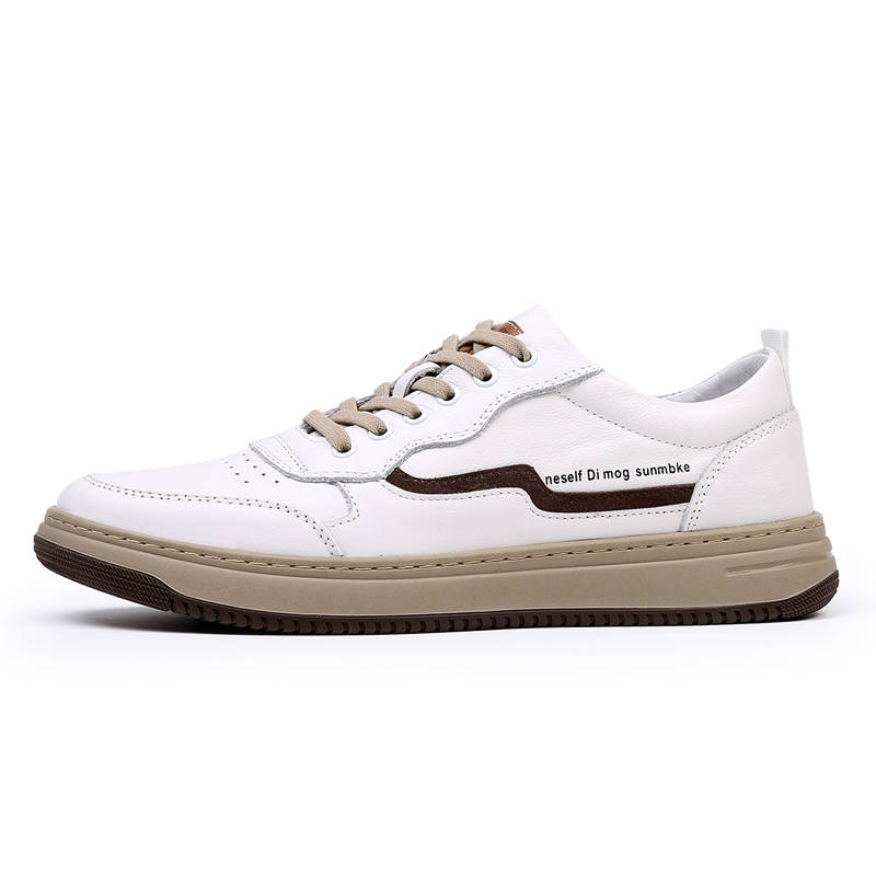 YIMINU Cow Leather Low top Skateboard Shoes Men's White