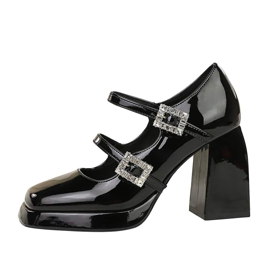 QITUMAUL Chunky Heel Mary Jane Shoes 9cm Women's
