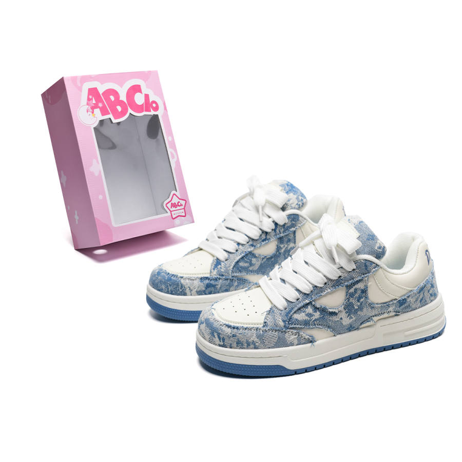 ABCIO Denim Height Increasing Low top Skateboard Shoes Unisex Mismatched Box