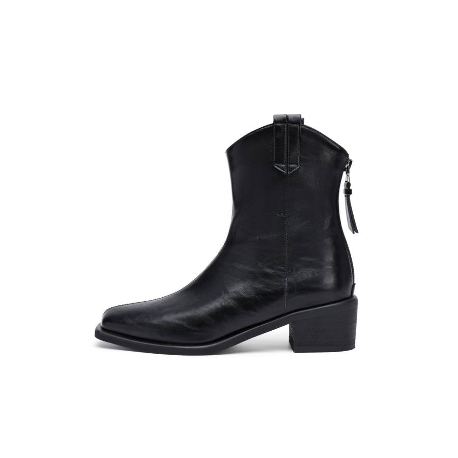 ELLE Niche Vintage Chunky Heel Western Boots Ankle Boots Women's 2025 Women's Boots