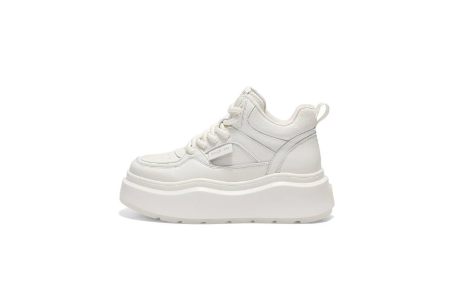 BELLE Composite Material Platform Fleece Lined Comfortable Fashion Versatile Commute Casual Sports White Sneakers