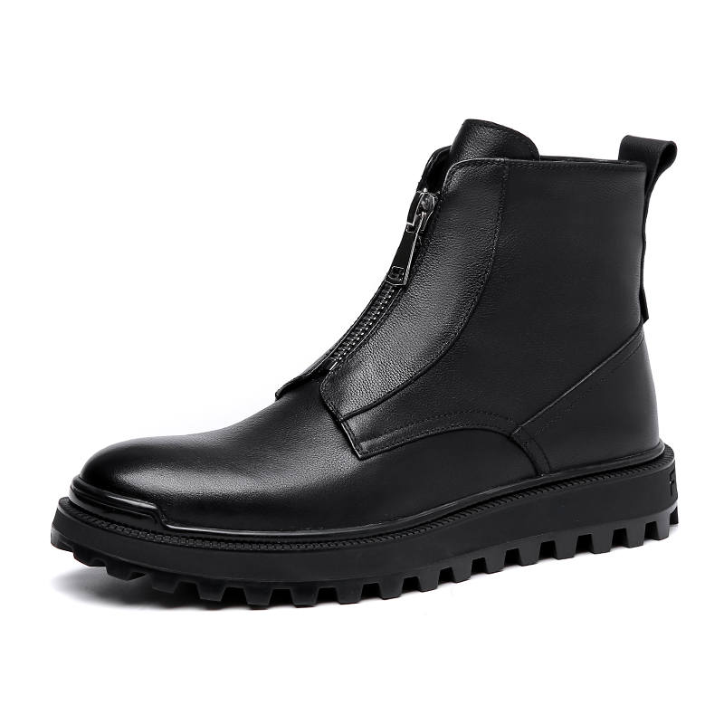 Devanro Devanro Top Grain Cow Leather Ankle Boots Men's Black