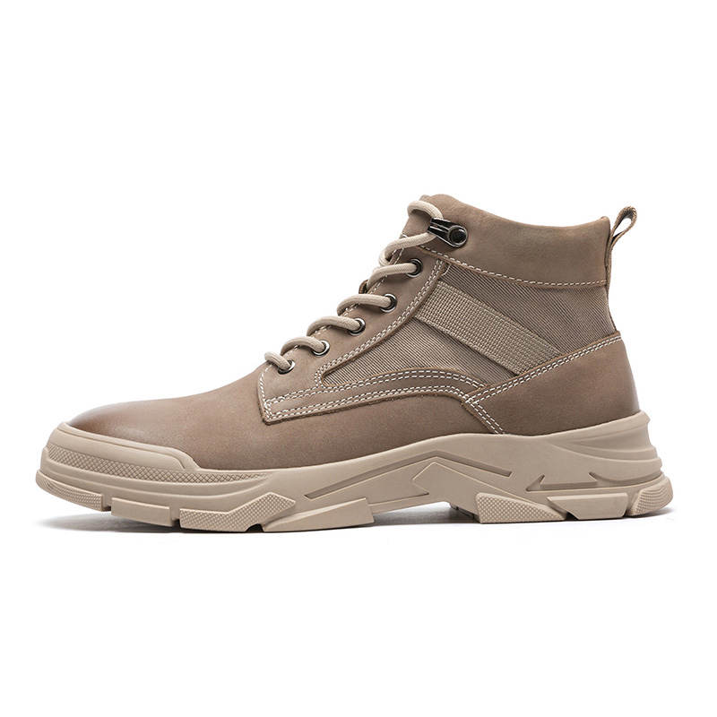 QIAONAI Top Grain Cow Leather Short Combat Boots 4.2cm Men's