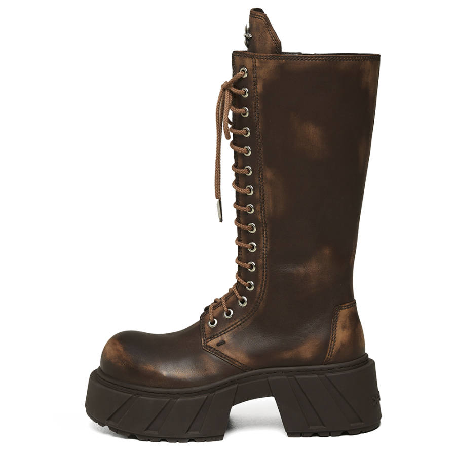 SMFK Cow Leather Knee high Boots Women's Brown