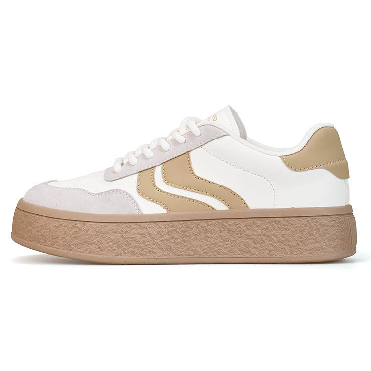 Joy&Mario Synthetic Leather Height Increasing Low top Skateboard Shoes Women's Khaki