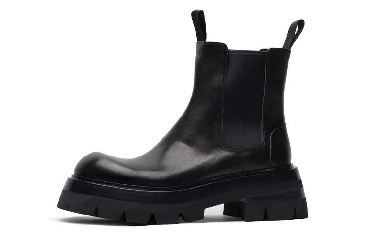 Viplander Top Grain Cow Leather Short Chelsea Boots 8cm Men's Black