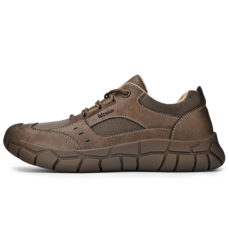 WENNAI Top Grain Cow Leather Casual Shoes Men's Khaki