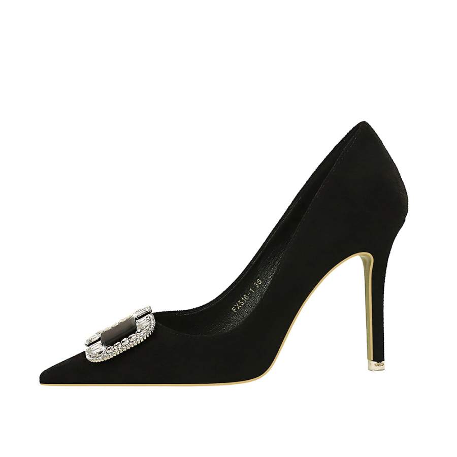 QITUMAUL Suede Slim Heel High Heels 9cm Women's Black