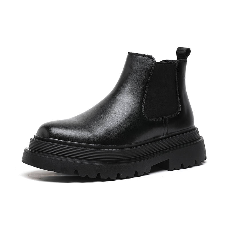 KAQIAODI Microfiber Leather Fleece Lined, British Style Comfortable Short Chelsea Boots Men's Black