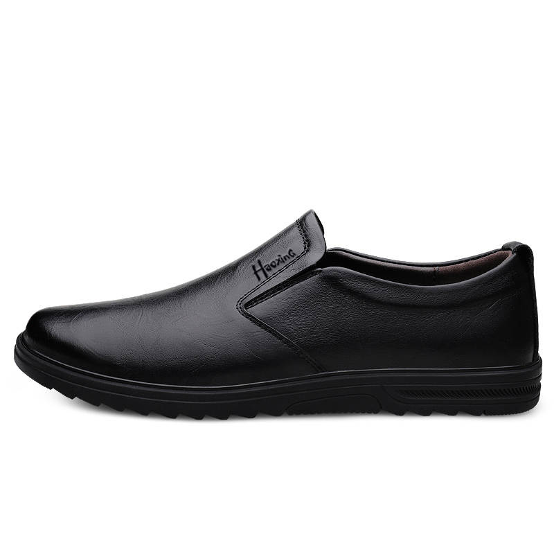 HAOXING Casual Leather Shoes Men's Low Top Black/Gray