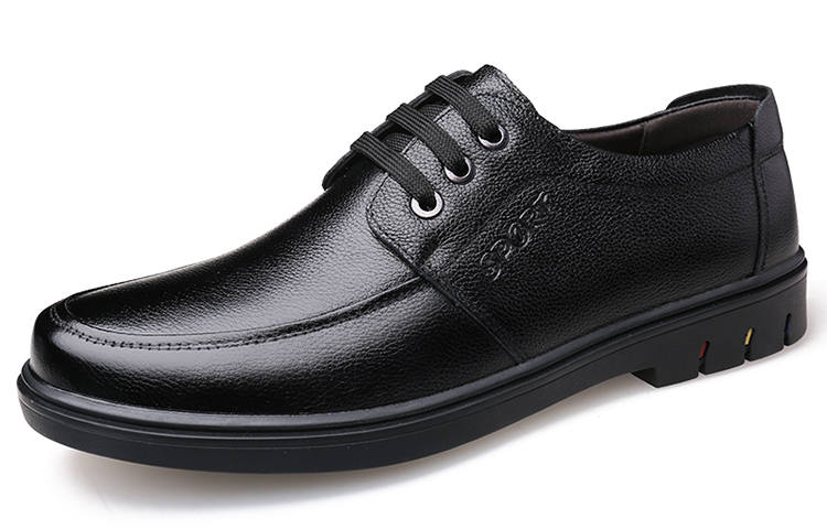 HUANAI Casual Leather Shoes Men's Low Top Black