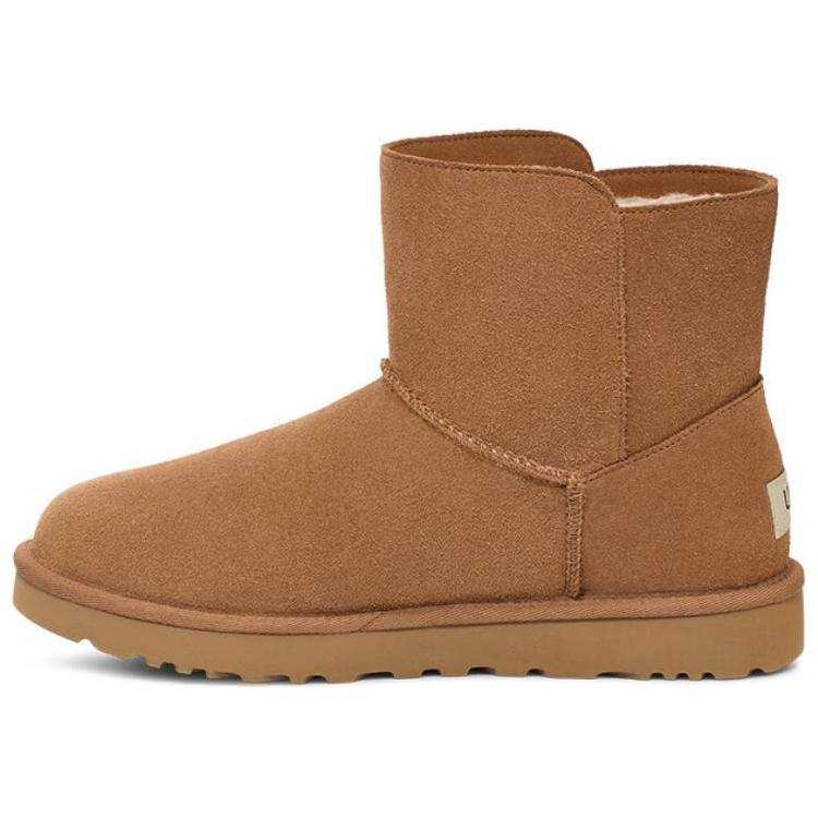 UGG UGG Fleece Lined, Slip on Round Tip Short Snow Boots Unisex Chestnut