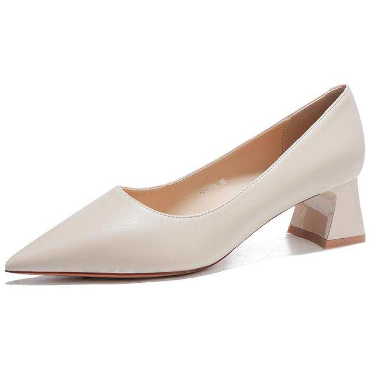 LANMOU Microfiber Leather Chunky Heel High Heels 5CM Women's Apricot