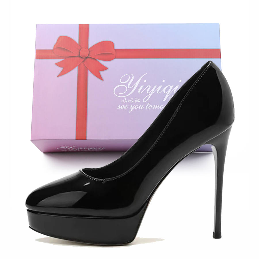 YIYIQIN Shinny Leather Slim Heel High Heels 12cm Women's