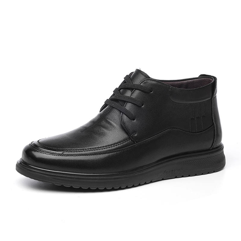 XINNUO Casual Leather Shoes Men's Mid Top Black