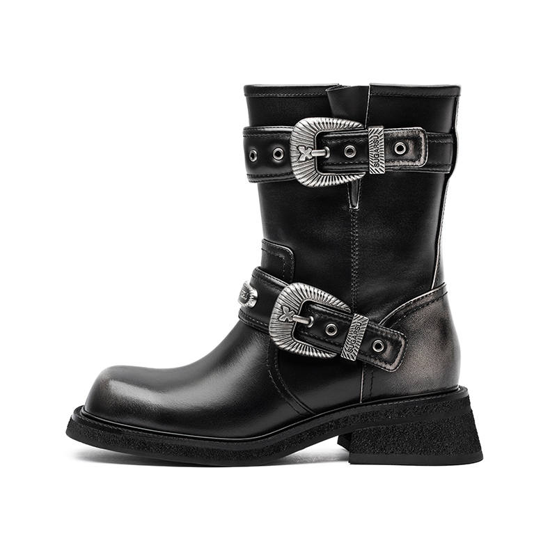 SUGARSU Top Grain Cow Leather Ankle Boots 4.5cm Women's Black