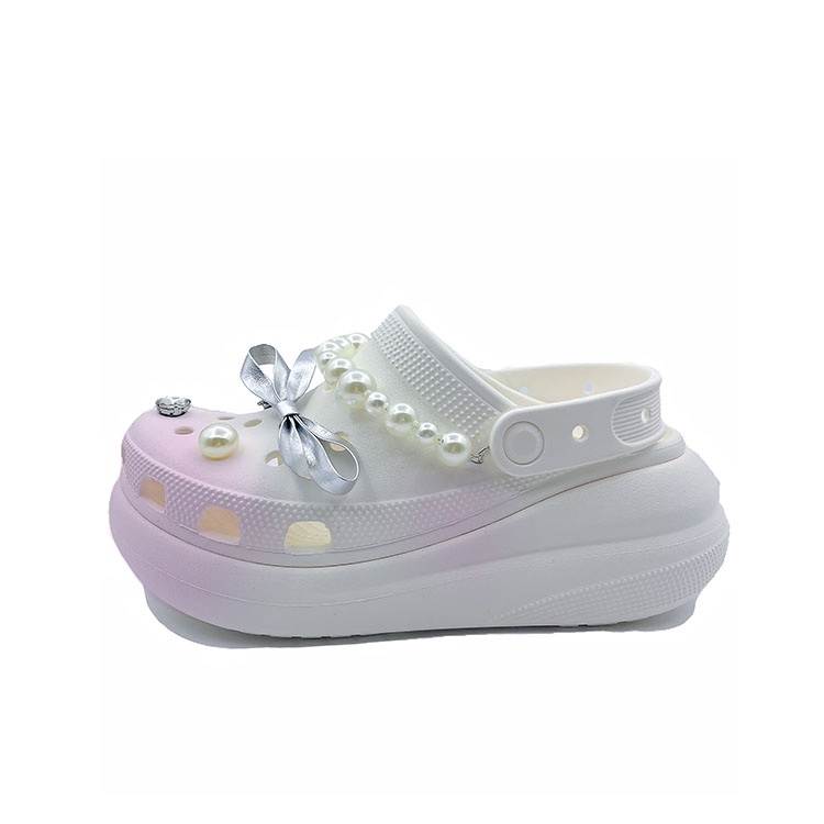 Crocs Crush Clog Pearl Powder, Cute Campus, Niche, Beach Girlish EVA Clogs Unisex White Pink