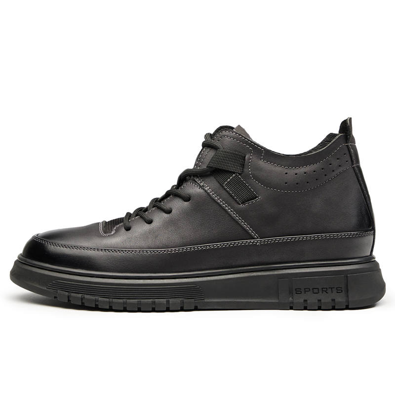 GOG Top Grain Cow Leather Lightweight Slip Resistant High top Trendy Casual Skate Shoes Men's Black