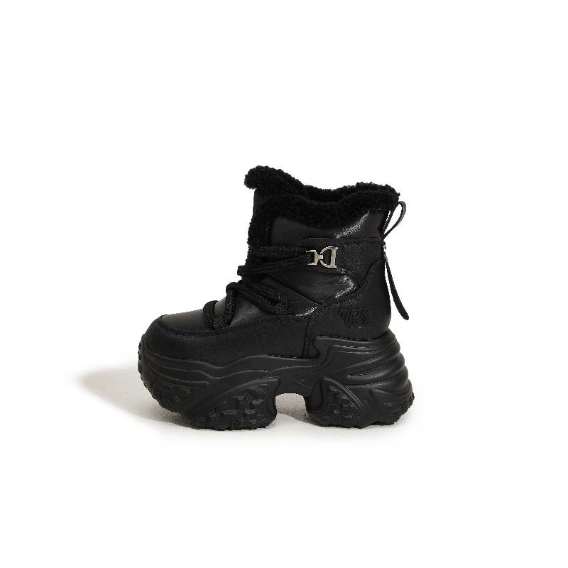 MILANLIANGE Thermal Height Increasing Northeast Commute Outdoor Fleece Lined Platform Versatile Insulated Shoes Short