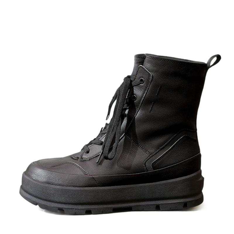 Devanro Devanro Top Grain Cow Leather Short Combat Boots Men's Black