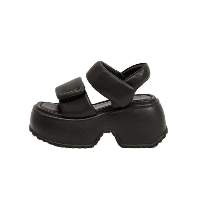 MILANLIANGE Microfiber Leather One Strap Sandals 7cm Women's Black
