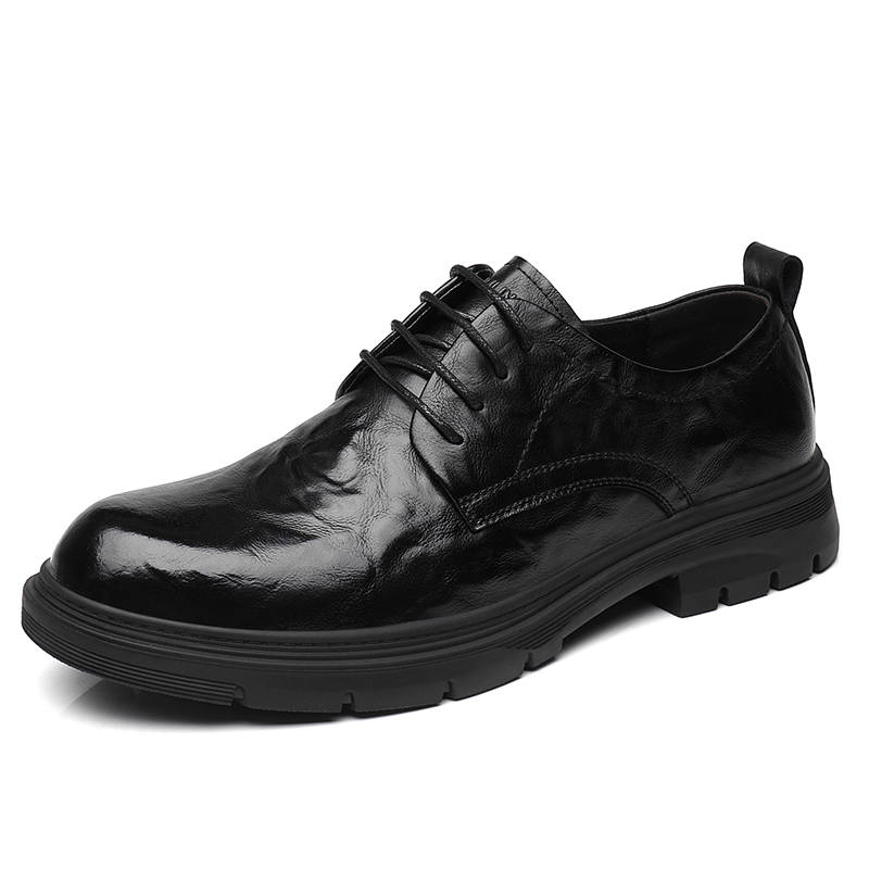 Mulinsen Casual Leather Shoes Men's Low Top Black/Dark Brown