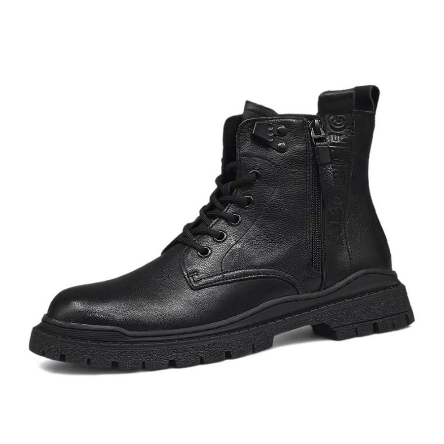 Devanro Devanro Top Grain Cow Leather Short Combat Boots 3cm Men's Black