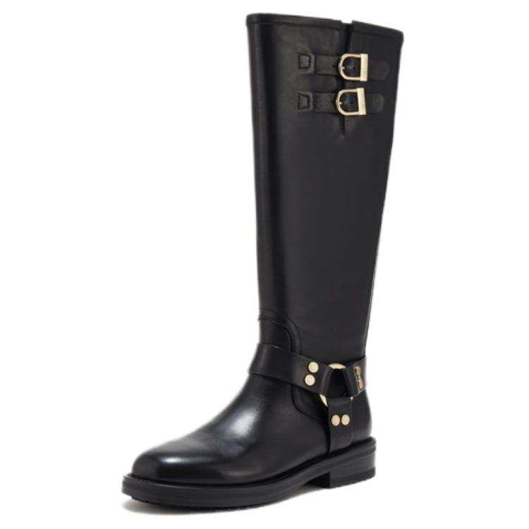Teenie Weenie Cow Leather Knee high Boots 3.3cm Women's Black