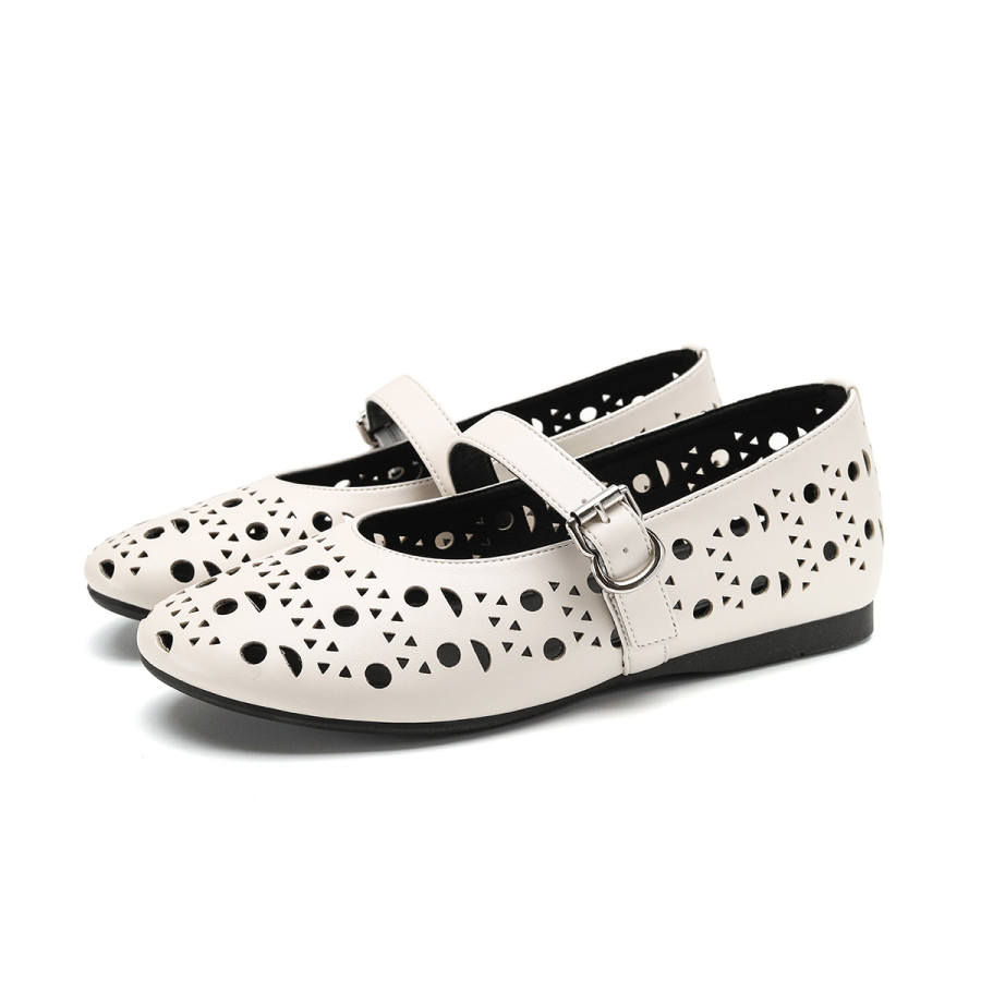 FOXER FOXER Flat Mary Jane Shoes Women's Beige