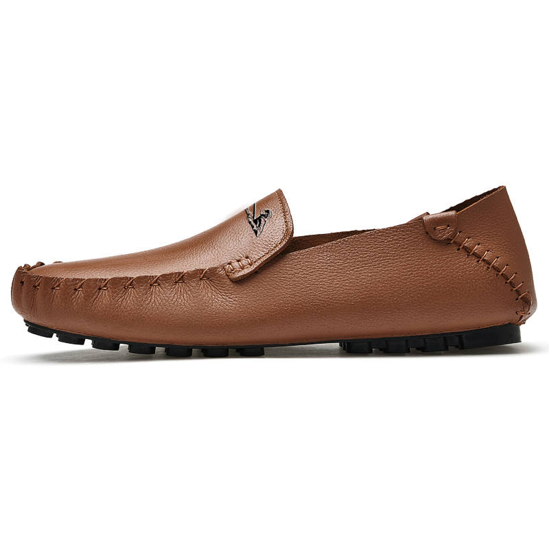 YINGLUNQISHI Top Grain Cow Leather Gommino Loafers Men's Brown