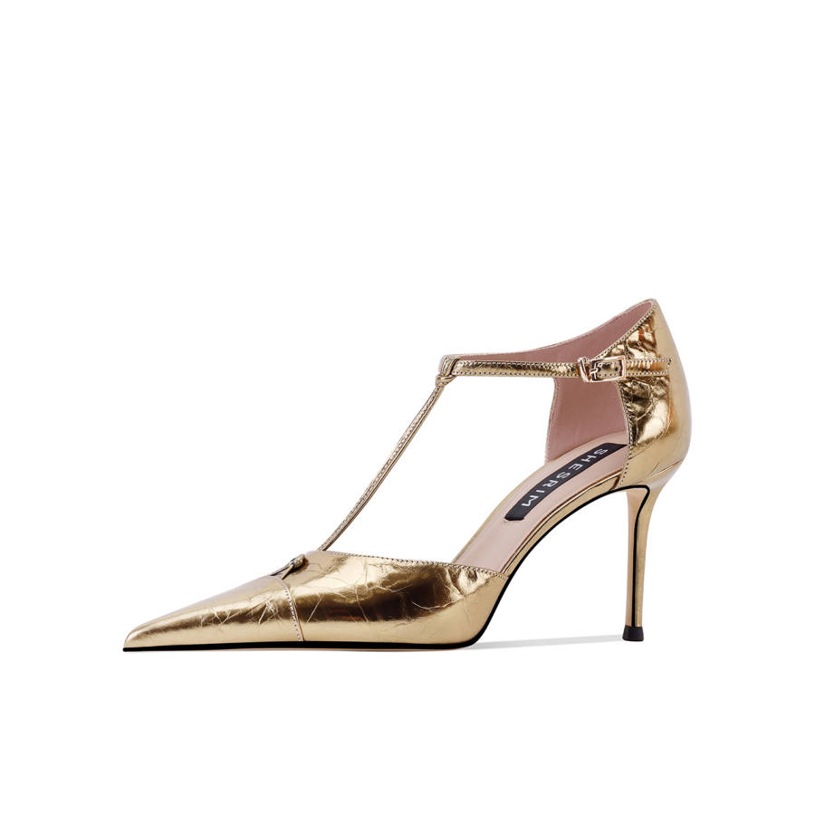 Shesrim Cow Leather Slim Heel High Heels Women's