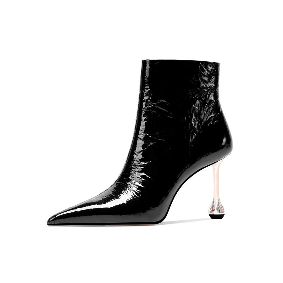 Shesrim Patent Leather Fleece Lined Comfortable Ankle Boots 8.5cm Women's