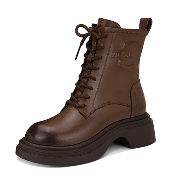 JESSICA SOPHIA Top Grain Cow Leather Combat Boots 4cm Women's