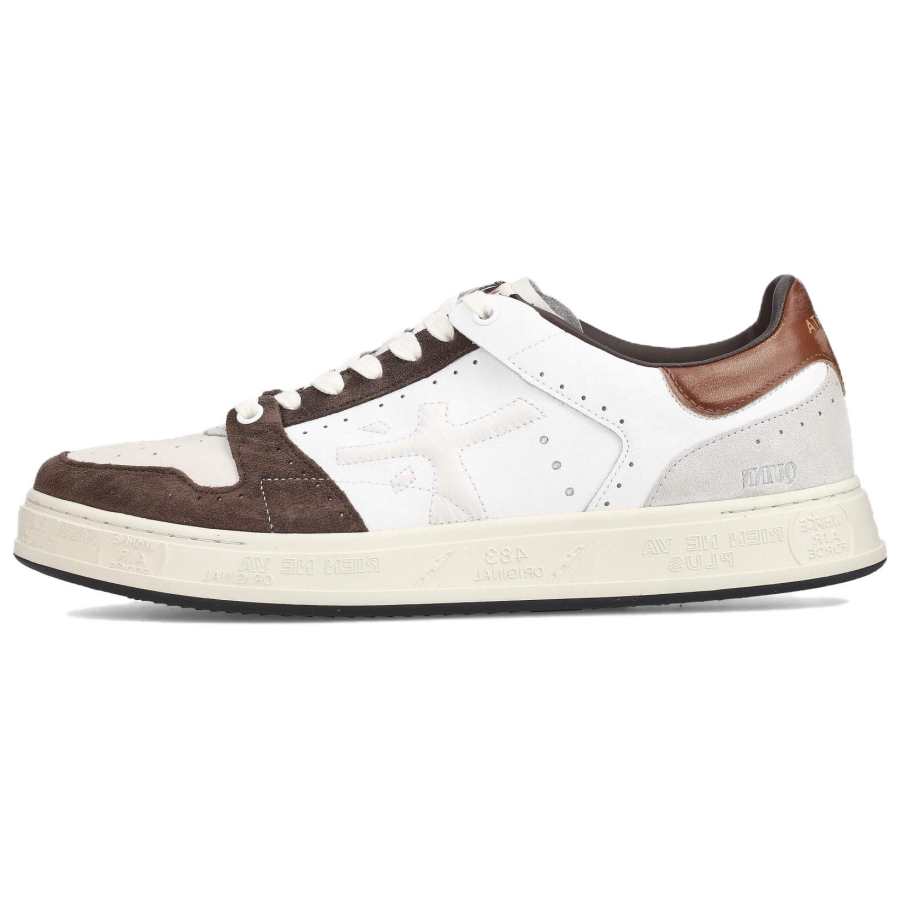 PREMIATA Quinn Cow Leather Comfortable Round Toe Low top Skateboard Shoes Men's White Brown