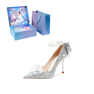 WUGUNIANG Pu High Heels Women's Starry Silver