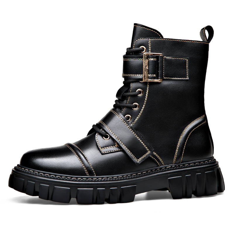 LUOMAIKE LUOMAIKE Cow Split Leather Crew Combat Boots Men's Black