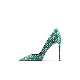 Ganxiaojie Slim Heel High Heels Women's Green Plaid Pattern