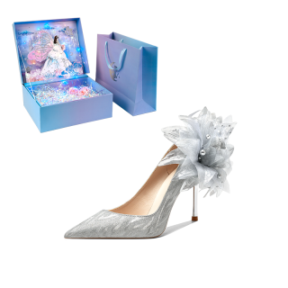 WUGUNIANG Slim Heel High Heels Women's Starry Silver