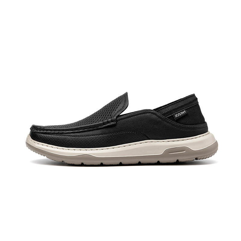 JOSINY Casual Leather Shoes Men's Low Top Black/Khaki