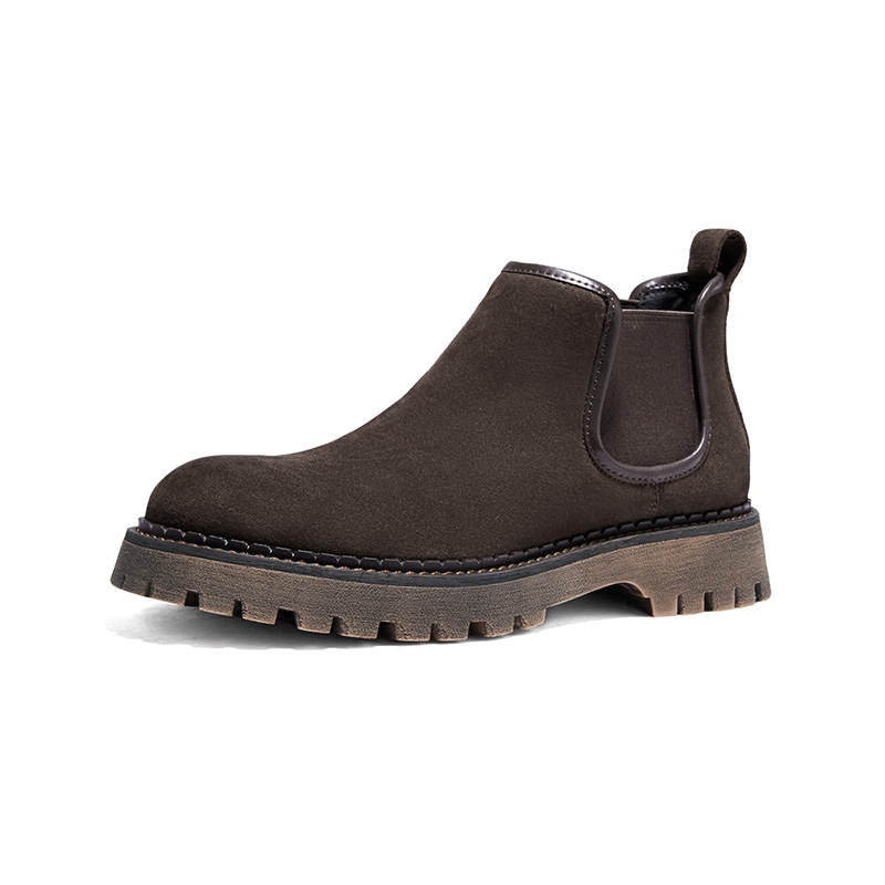 Hautton Jeans Cow Suede Chelsea Boots Men's Coffee