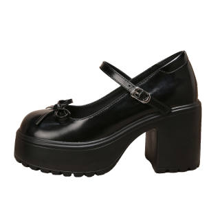 Forest Princess Synthetic Leather Hidden Wedge Chunky Heel Mary Jane Shoes 10cm Women's Black